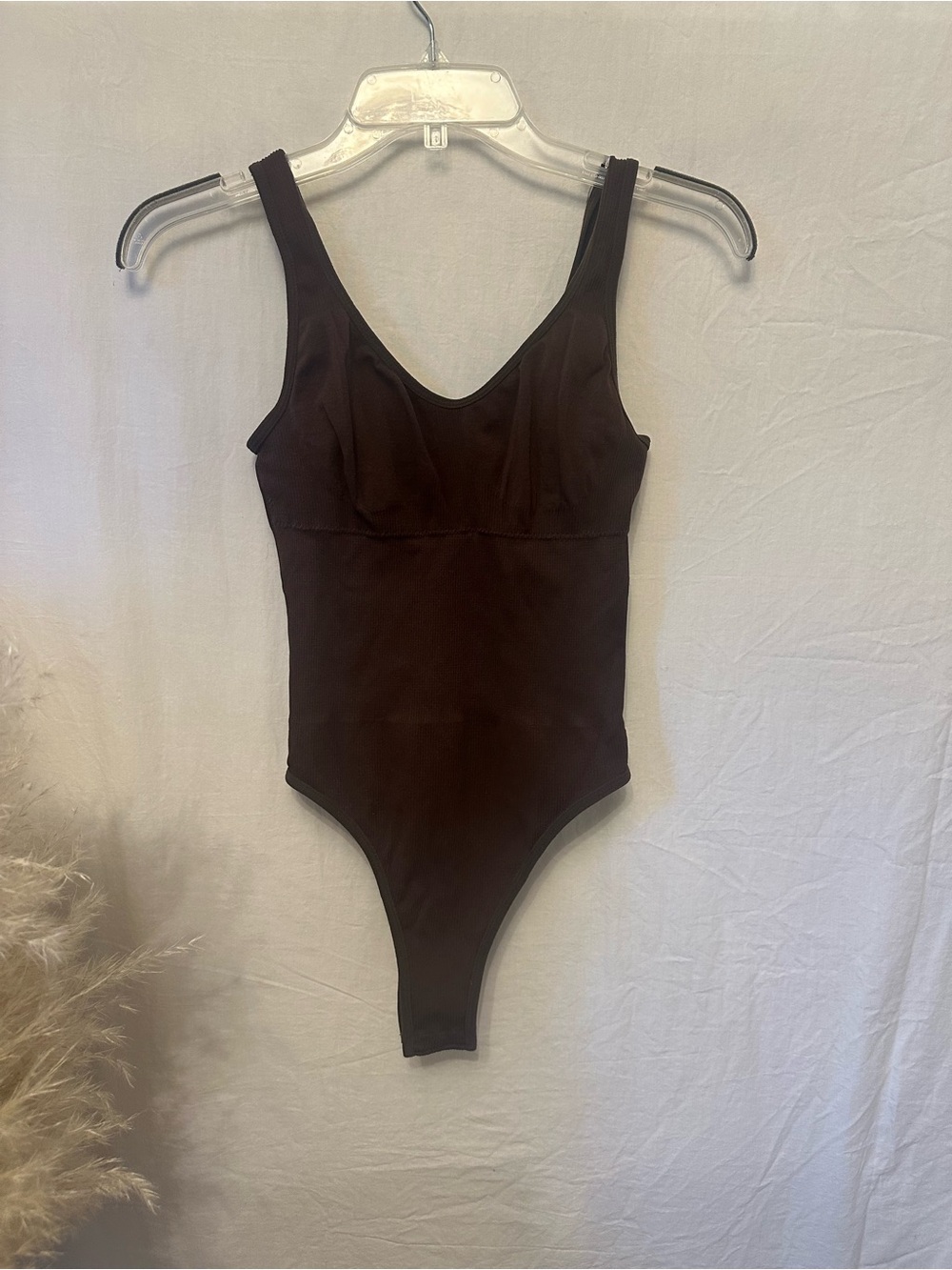 Brown Ribbed Seamless Bodysuit Size Small | Scoop Neck Shapewear Style Tank